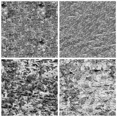 Siyah beyaz 4 grunge taş duvar arkaplan seti