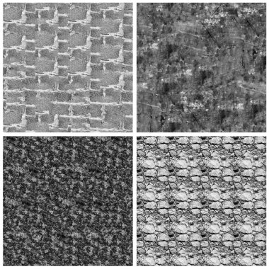 Siyah beyaz 4 grunge taş duvar arkaplan seti