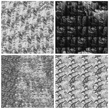 Siyah beyaz 4 grunge taş duvar arkaplan seti