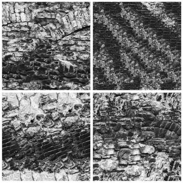 Set Van Grunge Stenen Muur Achtergrond Zwart Wit — Stockfoto