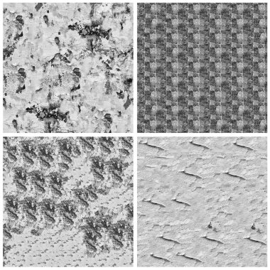 Siyah beyaz 4 grunge taş duvar arkaplan seti