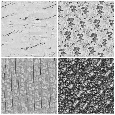 Siyah beyaz 4 grunge taş duvar arkaplan seti