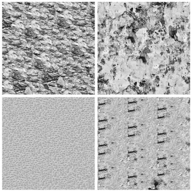 Siyah beyaz 4 grunge taş duvar arkaplan seti