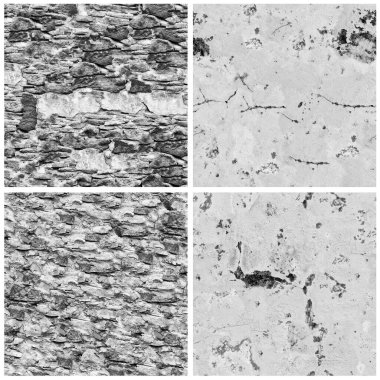 Siyah beyaz 4 grunge taş duvar arkaplan seti