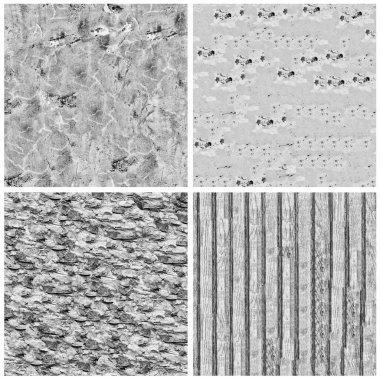 Siyah beyaz 4 grunge taş duvar arkaplan seti