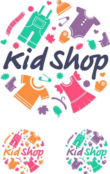 Kid Shop. Oblečení pro děti. Stock Ilustrace