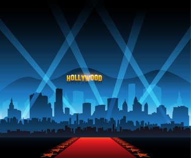Hollywood film kırmızı halı arka plan ve şehir