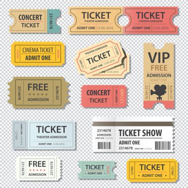 vector illustration set of different movie show ticket clipart