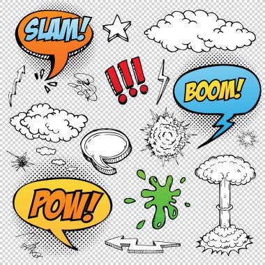 Collection of multicolored hand drawn comic sound Effects clipart