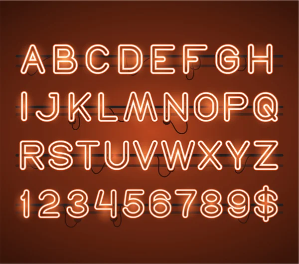 Vector Glowing Orange Neon Bar Alphabet — Stock Vector