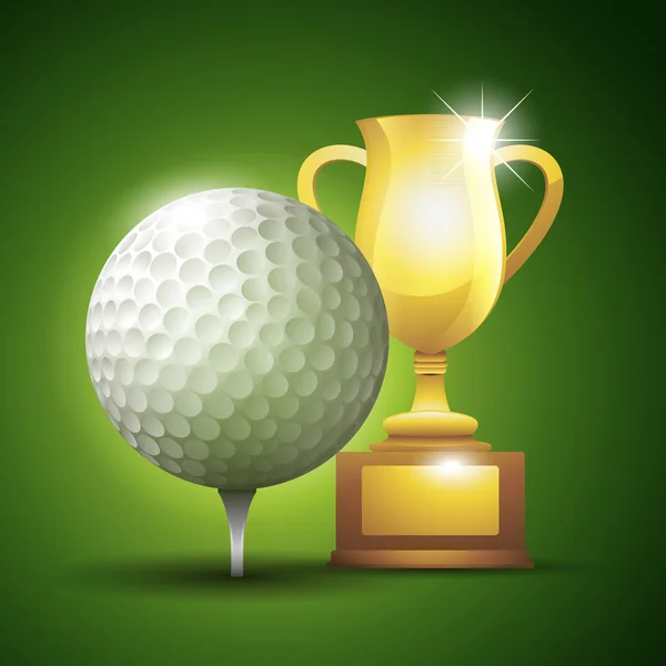 Gouden cup met een golfbal. Vectorillustratie — Stockvector