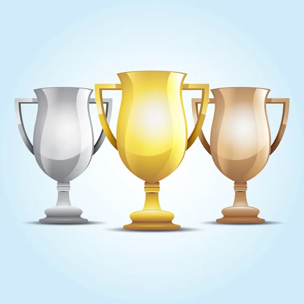 Siegerpokal in Gold, Silber und Bronze. Vektorillustration — Stockvektor