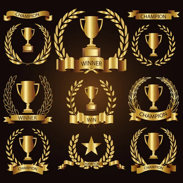 Trophy awards golden badges and labels collection — Stock Vector