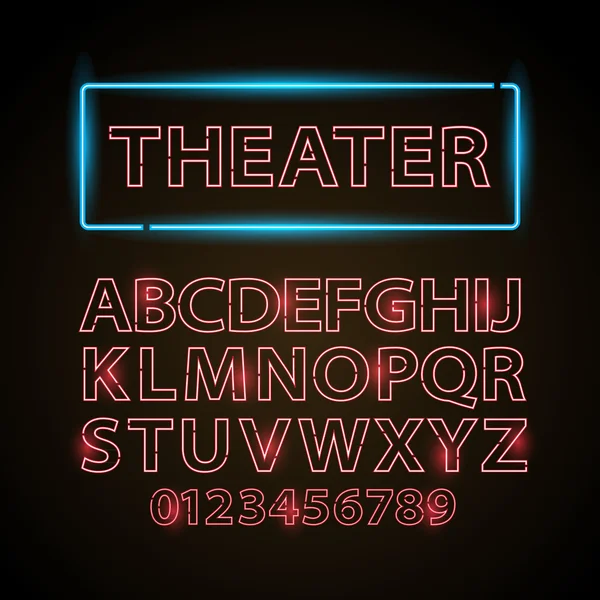 Vector rojo neón lámpara letras fuente espectáculo cine o teather — Archivo Imágenes Vectoriales