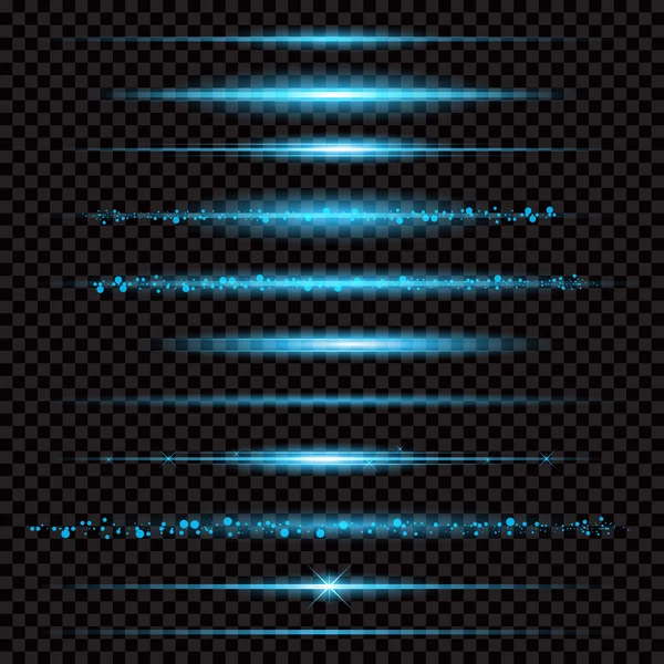 Concepto creativo Conjunto vectorial de estrellas con efecto de luz brillante estalla con destellos aislados sobre fondo negro — Archivo Imágenes Vectoriales