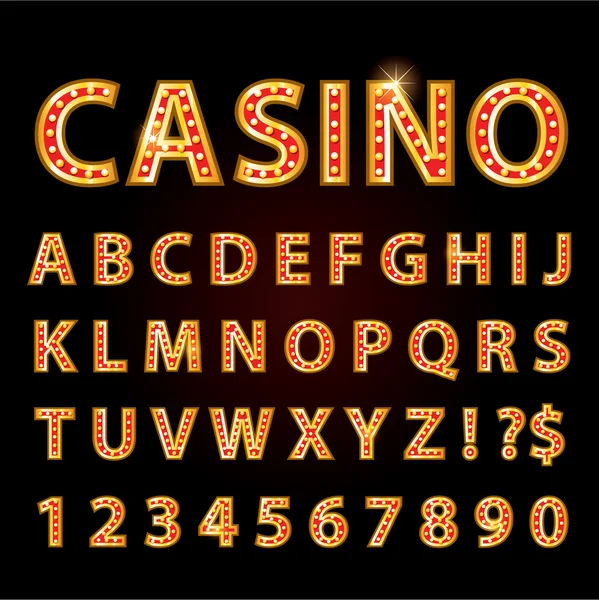 Vektor orange Neonlampe Buchstaben Schrift zeigen Casino oder theather — Stockvektor