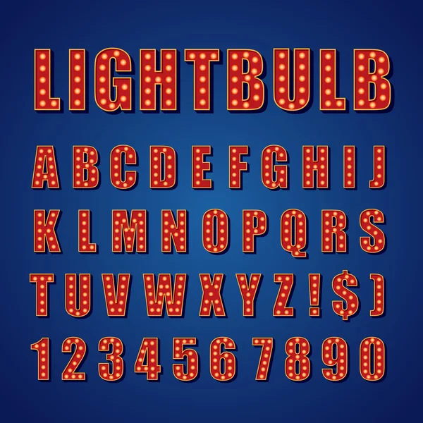 Retro gloeilamp alfabet Vector lettertype brieven — Stockvector