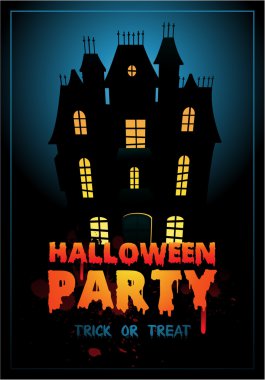 Cadılar Bayramın kutlu olsun Poster. Vektör çizim perili ev ile