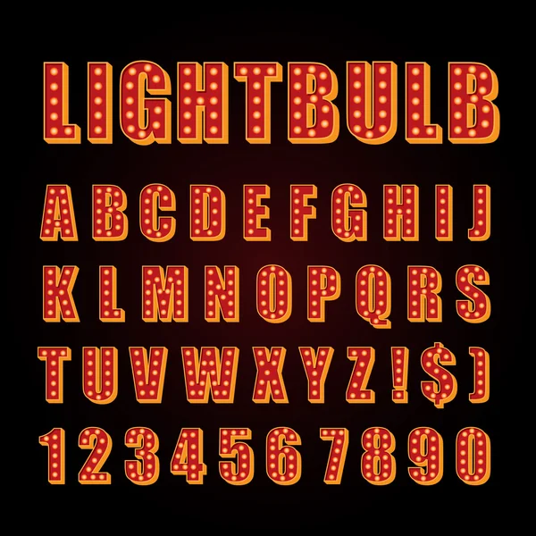 Lampada al neon arancione vettoriale lettere font show cinema o theather — Vettoriale Stock