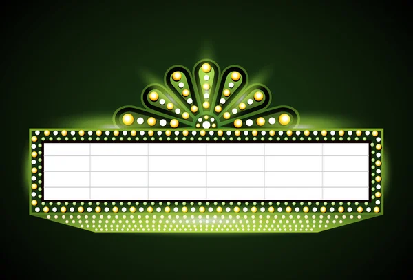 Helder theater gloeiende groene retro bioscoop lichtreclame — Stockvector