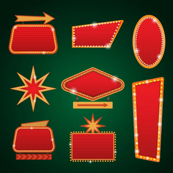 Set of golden lights casino banners copy space — Stock Vector