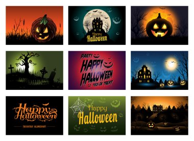 Dokuz korkunç Cadılar Bayramı tebrik kartı Parti Davetiyesi