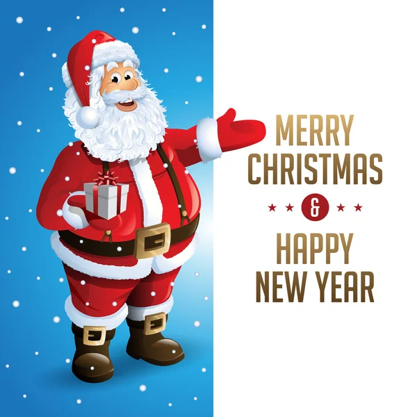 Santa Claus Cartoon Character Showing Merry Christmas Tittle Written in Blank Space. Vector Illustration — Stock Vector