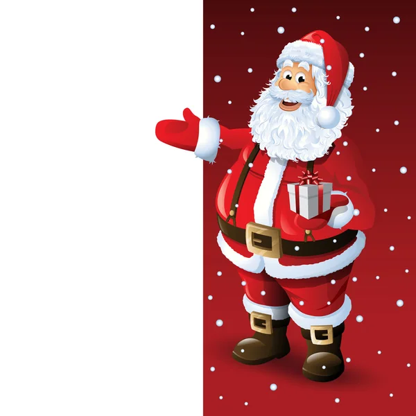 Santa Claus tecknad figur visar god jul prick skriven i tomma rymden. Vektorillustration — Stock vektor