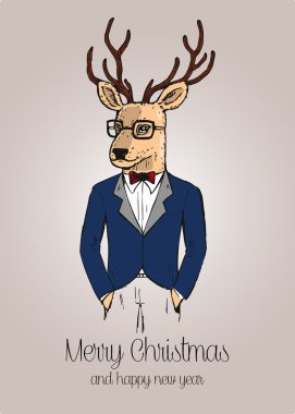 Çizgi film hipster Ren geyiği uygun elle çizilmiş ile