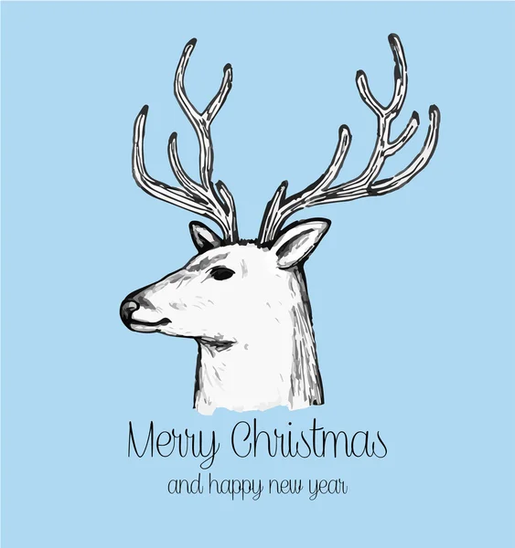 Hand drawn reindeer face holiday greeting card — Stock Vector