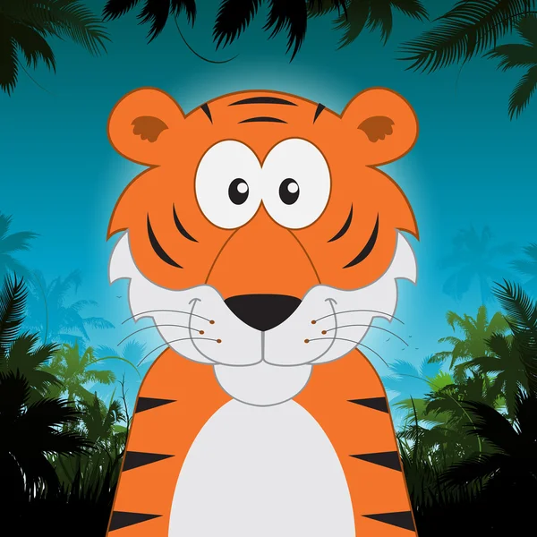 Kreskówka Tygrys przed dżungli w tle — Wektor stockowy
