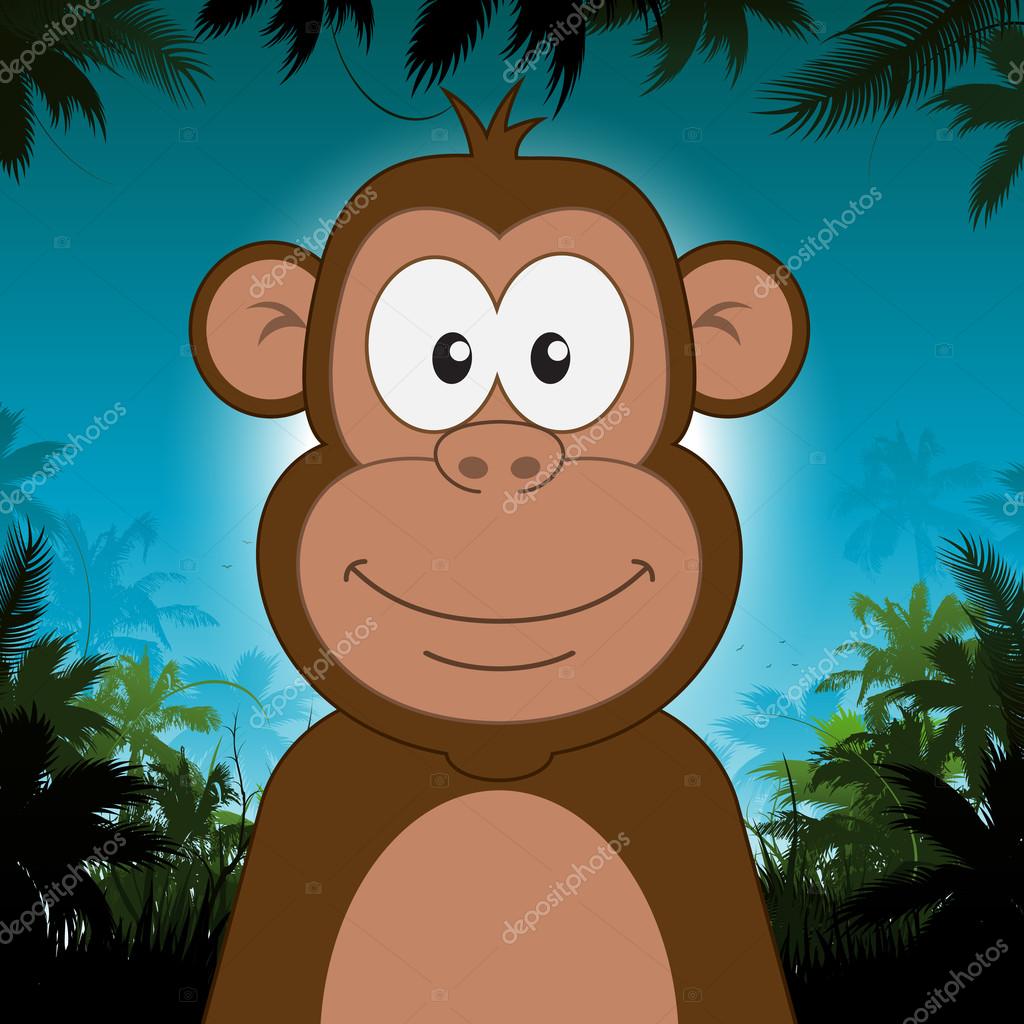 Um Desenho Animado De Macaco Bonito Sentado E Sorrindo Ilustração do Vetor  - Ilustração de floresta, feliz: 157877170