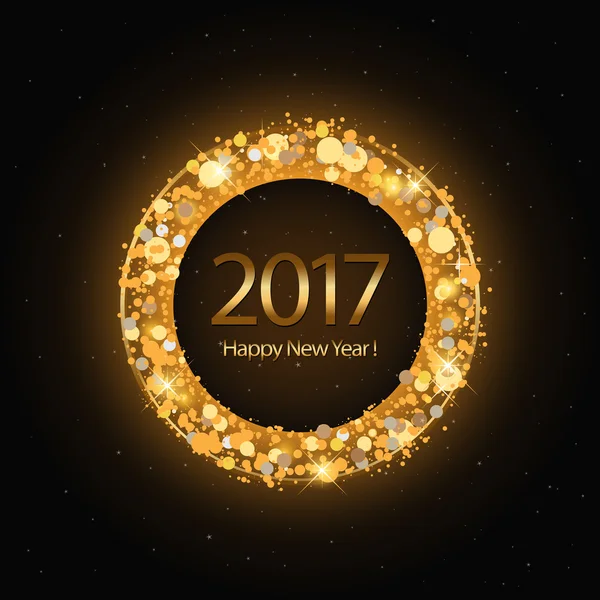 Vector 2017 Feliz año nuevo fondo con reloj de oro — Vector de stock