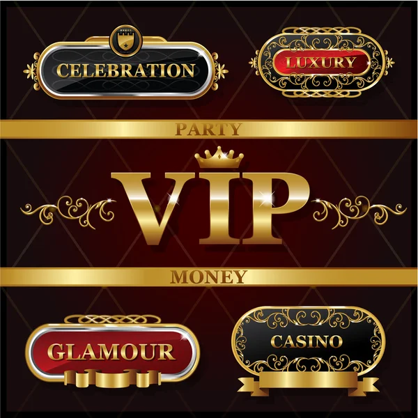 Vintage golden VIP and luxury banner  sign — Stock Vector