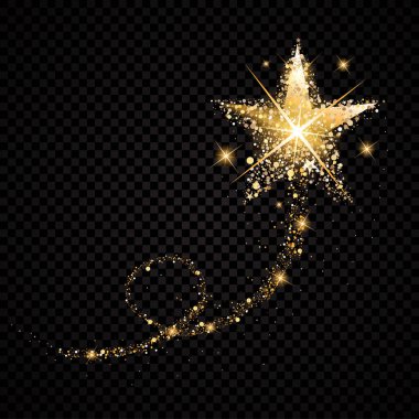 Shoutout star flying stardust isolated on black background clipart
