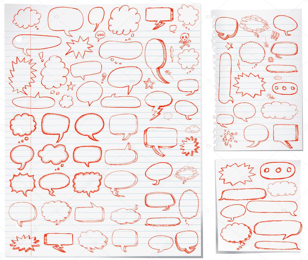 Hand drawn speech bubbles comic cartoon doodles