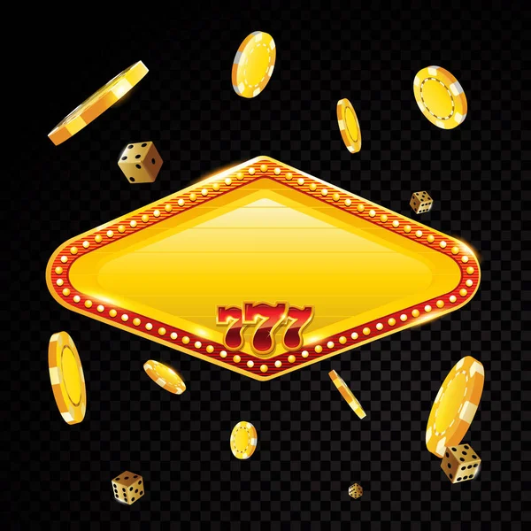 Retro casino banner jackpot con poker chips e carte per il tempo libero che cadono — Vettoriale Stock