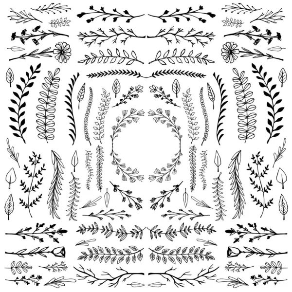 Ornements floraux dessinés à la main forme de rouleau — Image vectorielle