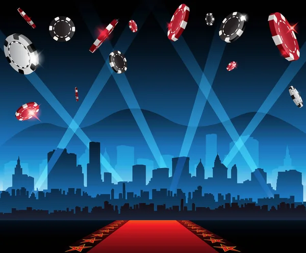 Великий вечірній міський фон з покерними фішками падають Стокова Ілюстрація