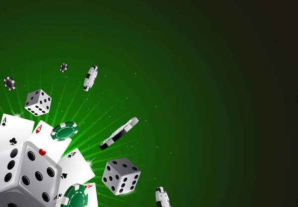 Зеленый фон баннера казино с кубиками и фишками для покера Стоковый вектор
