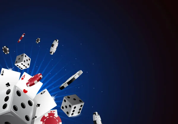 Синий фон баннера казино с диджеями и фишками для покера Стоковая Иллюстрация