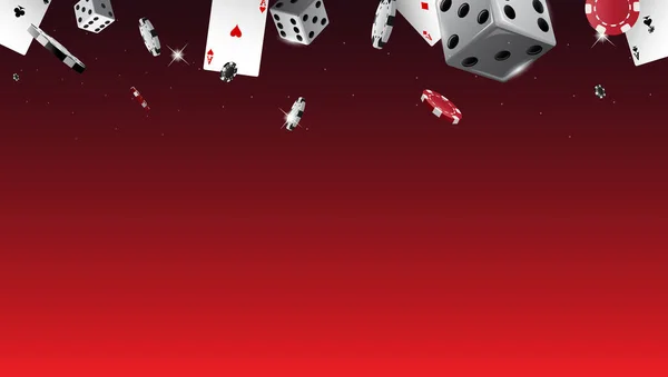 Κόκκινο φόντο banner καζίνο με ζάρια και μάρκες πόκερ — Διανυσματικό Αρχείο