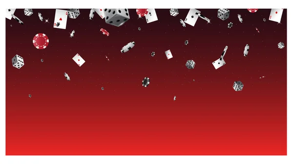 Красный фон баннера казино с кубиками и фишками для покера Стоковый вектор