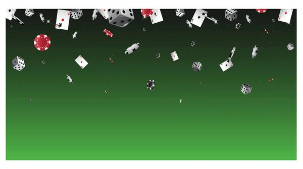 Červené kasino banner pozadí s kostkami a poker žetony — Stockový vektor