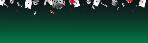 Sfondo banner del casinò con dadi e chip di poker — Vettoriale Stock