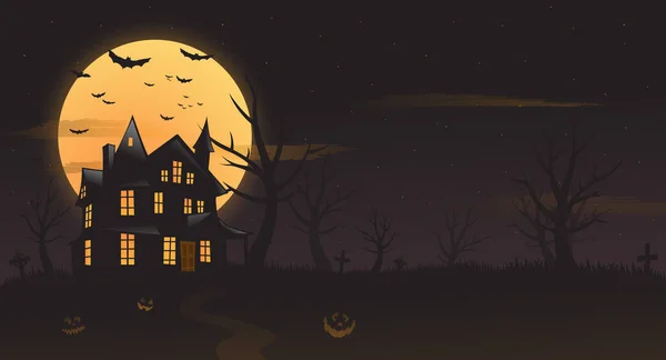 Hemsökt hus herrgård Halloween bakgrund — Stock vektor