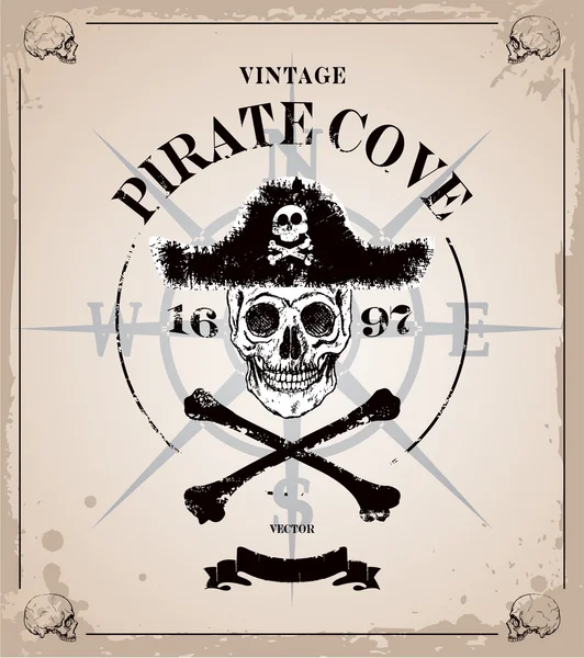 Vintage piratas cráneo marco fondo — Archivo Imágenes Vectoriales