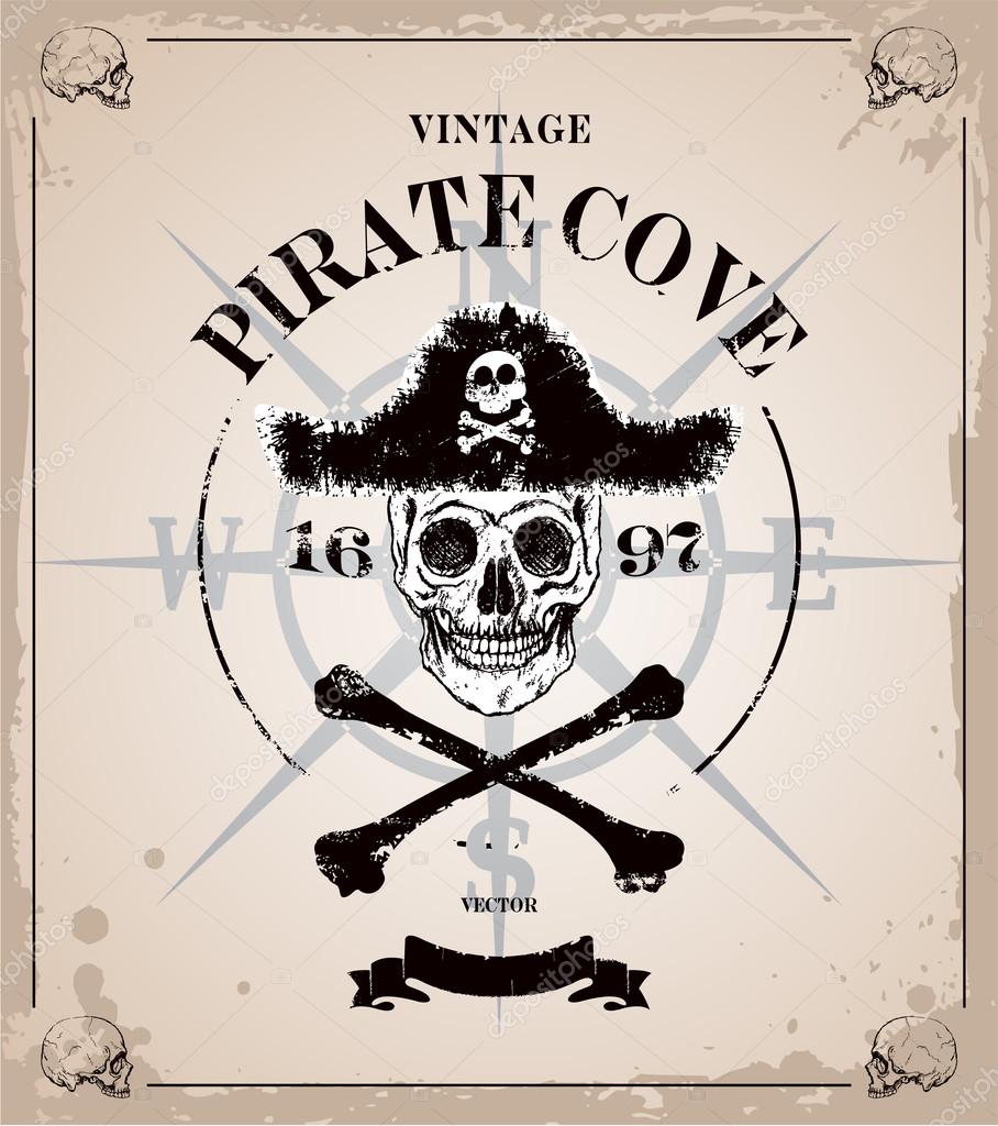 Vintage pirates skull frame background