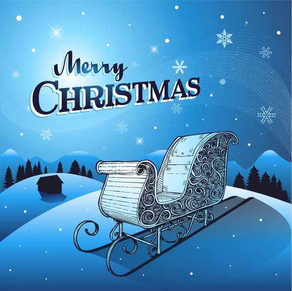 Blue Christmas winter background with santa sleigh — Stock Vector