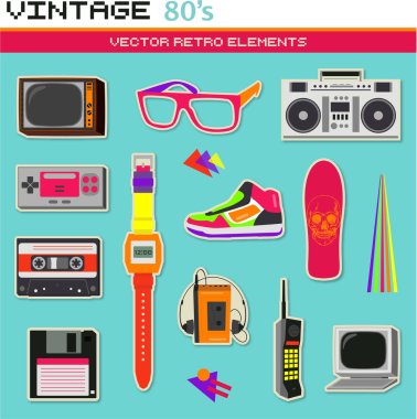 Vintage retro 80s vector elements clipart